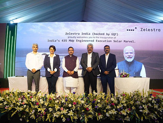 Solar panels at Gorbea Solar Power Project in Rajasthan, a 435 MW plant developed by Zelestra India under MNRE, promoting India’s clean energy growth.