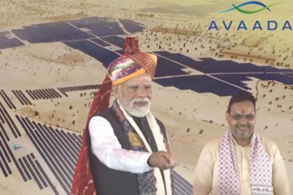 Prime Minister Narendra Modi at the foundation stone ceremony of Avaada’s 1560 MWp solar plus 2500 MWh storage project in Rajasthan.