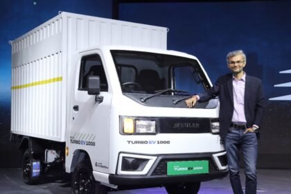 Euler Turbo EV 1000 electric mini truck parked on city road with charging setup