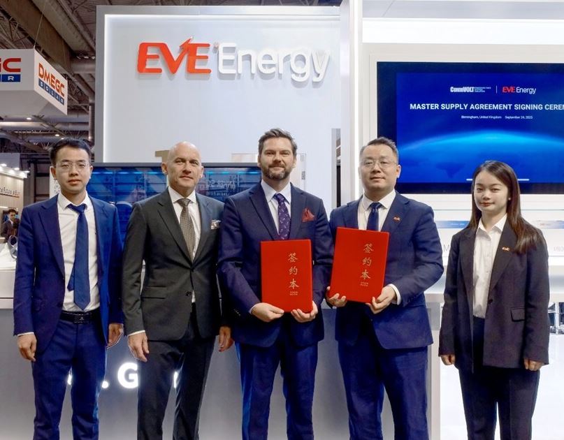 EVE Energy and CommVOLT executives shake hands to mark 500 MWh strategic agreement for Europe’s renewable energy transition