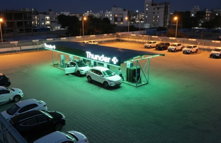 ThunderPlus MegaWatt EV Charging Hub near Bangalore Airport with 1 MW capacity and ultra-fast EV charging stations.