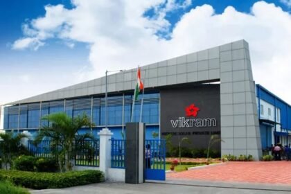 Vikram Solar Limited logo with financial charts showing Q2 and H1 FY2025-26 results for solar module sales and performance.