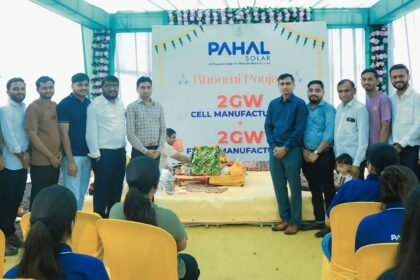 Pahal Solar Bhoomi Poojan ceremony for 2GW solar cell and aluminium frame manufacturing complex in Surat, Gujarat.