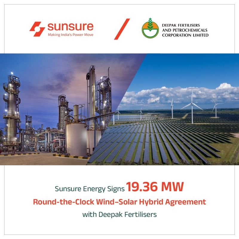Sunsure Energy signs hybrid renewable energy supply agreement with Deepak Fertilisers and Petrochemicals Corporation Limited