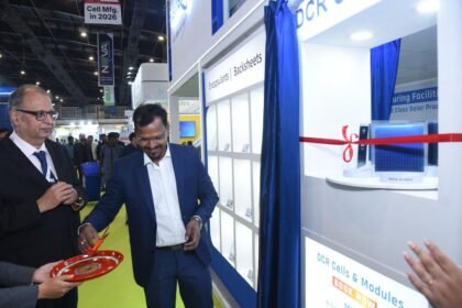 RenewSys India launches DCR M10R Solar Cells at REI Expo 2025 in Greater Noida, showcasing advanced solar cell innovation.