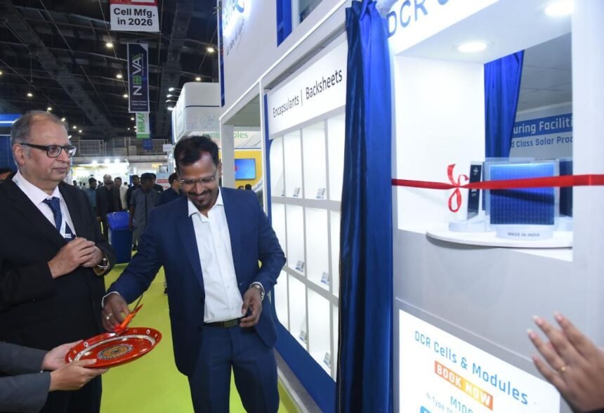 RenewSys India launches DCR M10R Solar Cells at REI Expo 2025 in Greater Noida, showcasing advanced solar cell innovation.