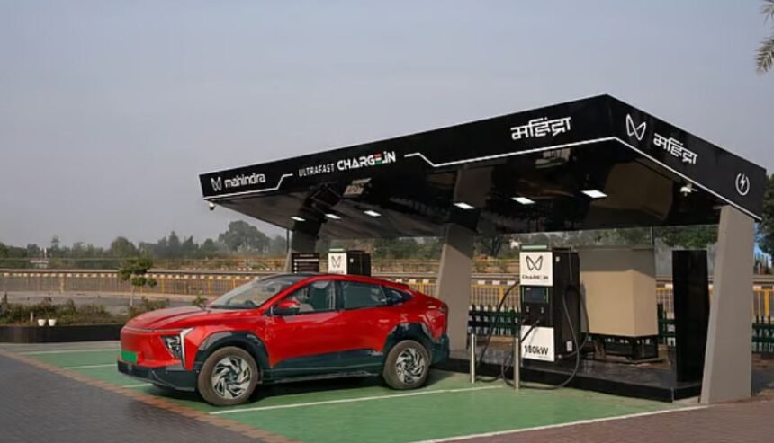 Mahindra announces plans to set up 250 ultrafast EV charging stations with 180 kW capacity across India by 2027.