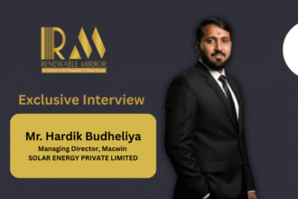 Macwin Solar Energy booth at REI Expo 2025 showcasing high-efficiency solar modules and 2 GW expansion plan.