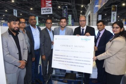 RenewSys and ZNShine Solarworld representatives signing a long-term solar encapsulant supply agreement.