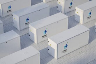 "Aerial view of large-scale battery energy storage system representing BrightNight and Cordelio Power’s 200 MW / 800 MWh Greenwater BESS project."