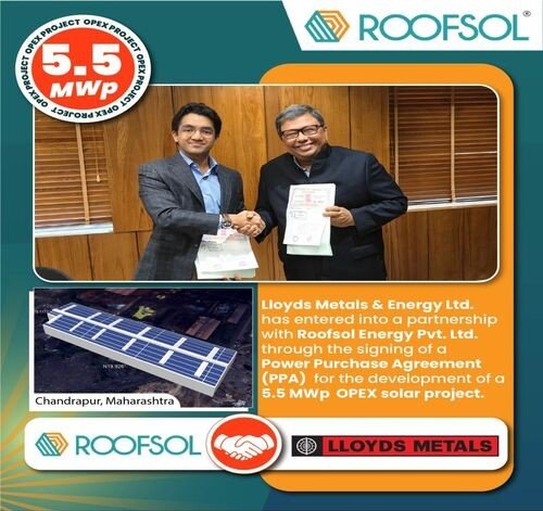 Roofsol Energy Signs 5.5 MWp Solar PPA with Lloyds Metals