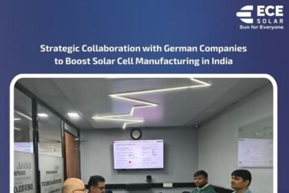Representatives of ECE Solar, Von Ardenne, and Fraunhofer ISE announcing collaboration on advanced solar cell manufacturing in India.