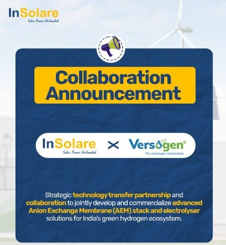 InSolare Energy Partners with Versogen to Develop AEM Electrolyser Solutions for India