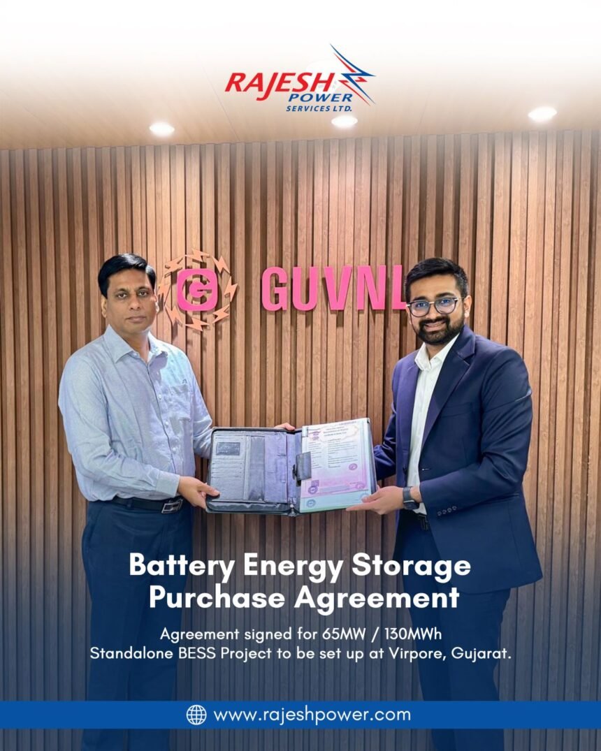 Rajesh Power Projects Signs BESPA with GUVNL for 65 MW/130 MWh BESS Project in Gujarat