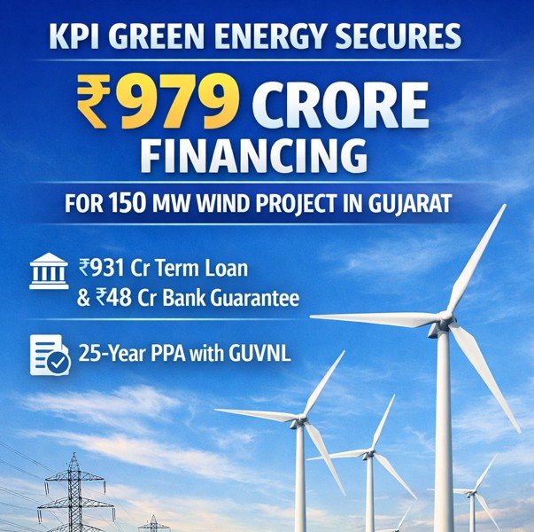 KPI Green Energy Secures ₹979 Crore Financing for 150 MW Wind Project in Gujarat