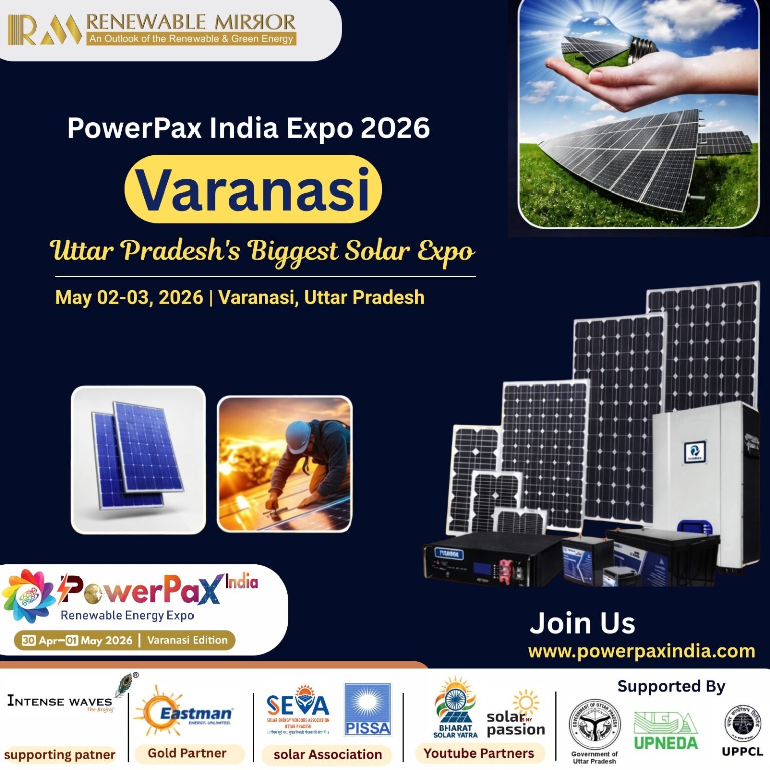 PowerPax India Expo 2026 Varanasi solar expo renewable energy event Uttar Pradesh Deendayal Hasthkala Sankul