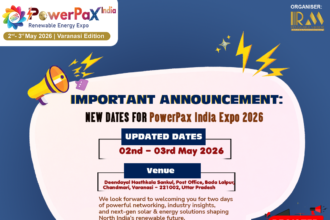 PowerPax India Expo 2026 solar exhibition in Varanasi showcasing solar panels rooftop systems and renewable energy solutions