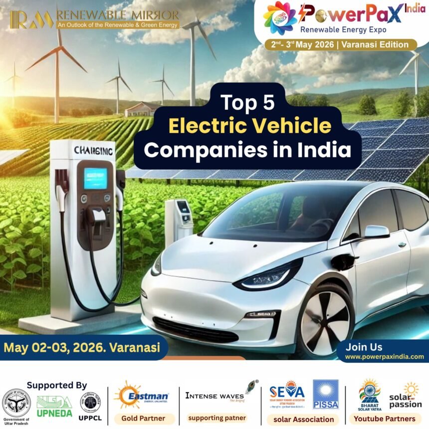 Top electric vehicle companies in India 2026 including Tata Motors Ola Electric Ather Energy Mahindra Electric and TVS Motor