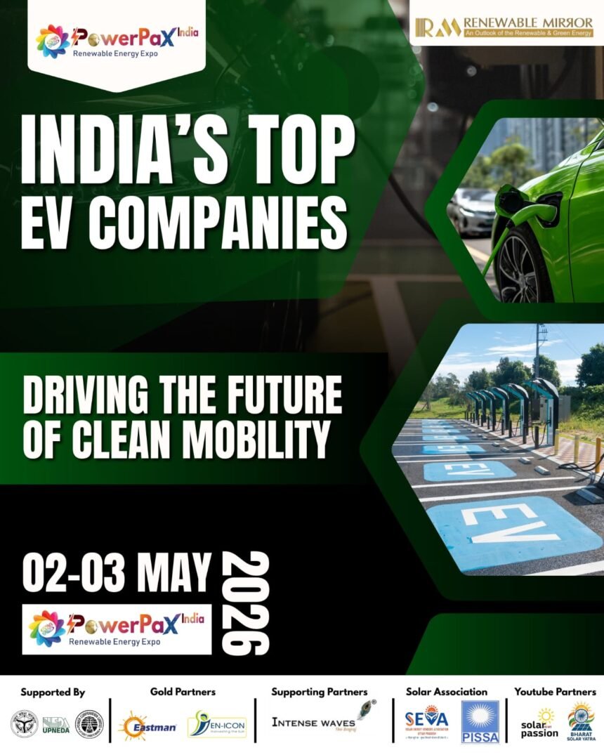 Top EV companies in India showcased at PowerPax India Expo 2026 including Tata Motors Ola Electric Ather Mahindra TVS